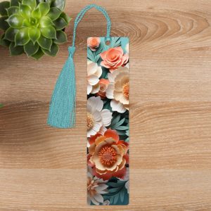 White Peach and Blue Flower Bookmark
