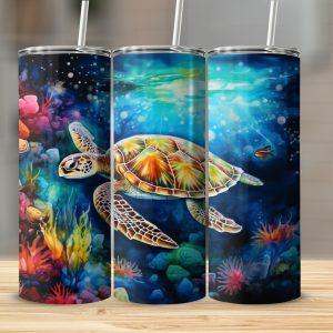 Turtle Sunset: Bright & Bold Sea Life  Travel Mug