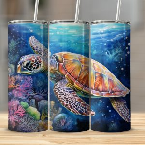 Turtle Paradise: Ocean-Inspired Tumbler  with Lid